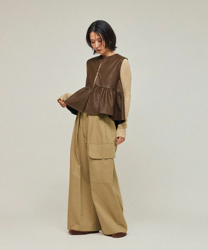 Leather Peplum Gathered Vest