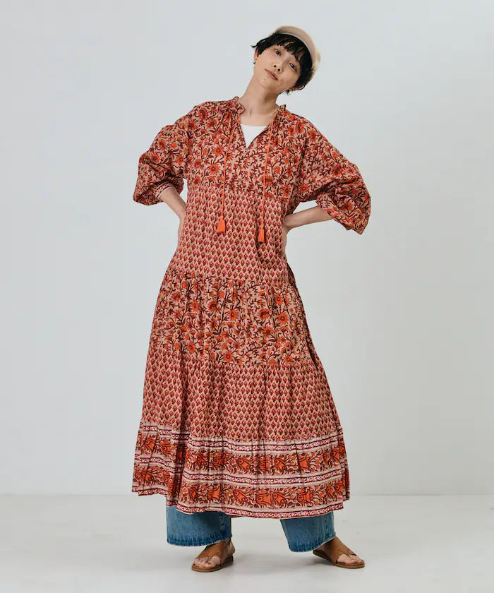 India Flower Print 4-Tiered Dress