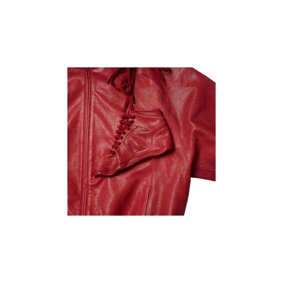 BASKETBALL SHOE POCKET LEATHER JACKET : RED