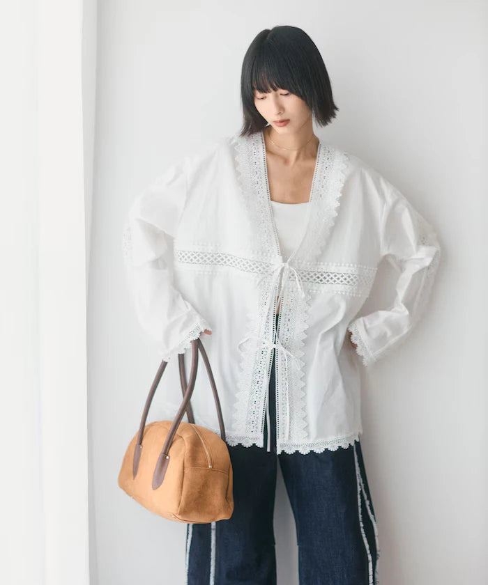 Lace Panel V-Neck Shirt