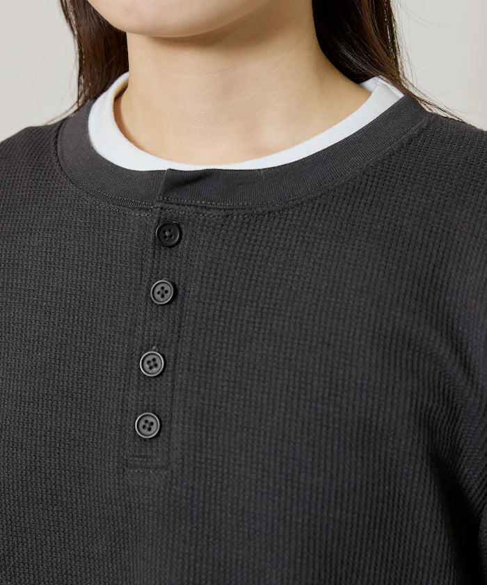 Mini Waffle Henley Neck Cropped Long Sleeve T Limited Edition