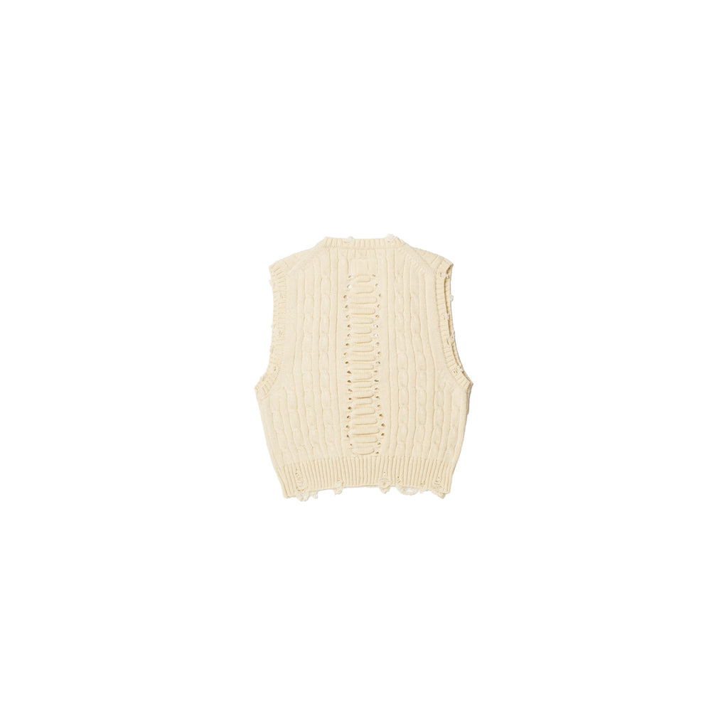 RIB CAGE CABLE KNIT VEST：IVORY
