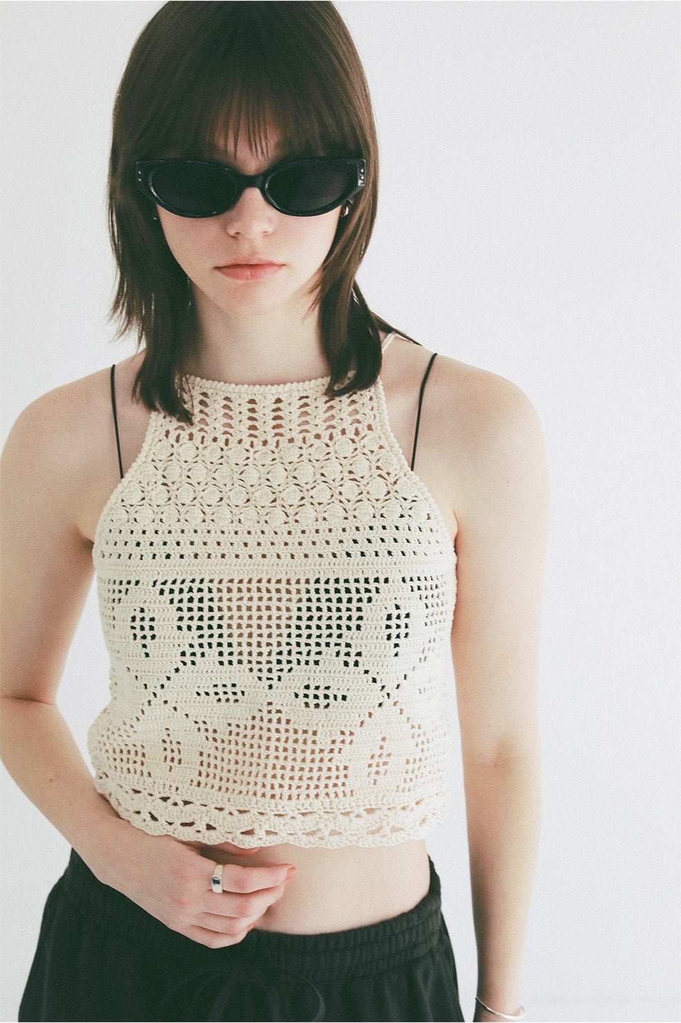 CROCHET CAMI KNIT TOPS
