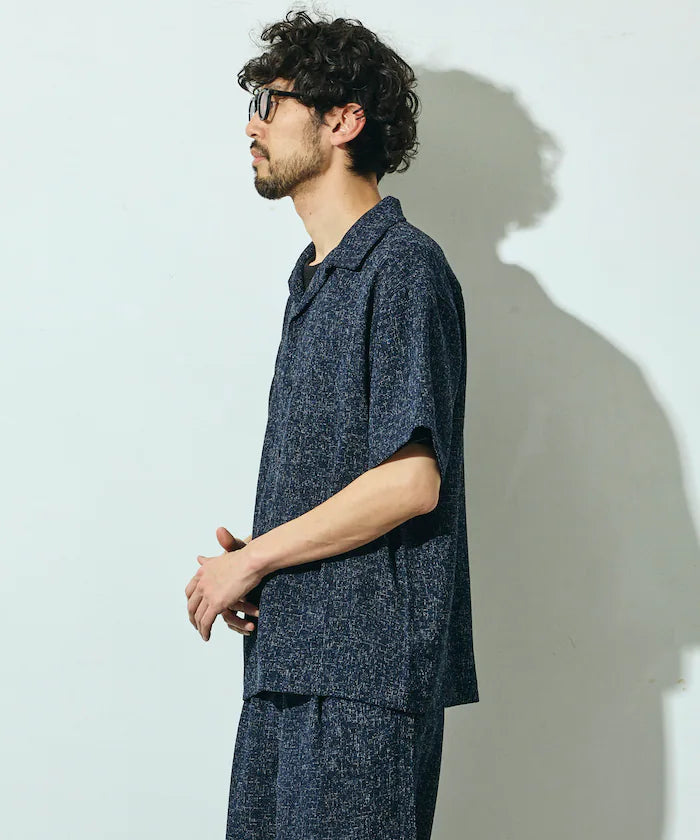 Dry Touch Summer Tweed Short Sleeve Open Collar Shirt