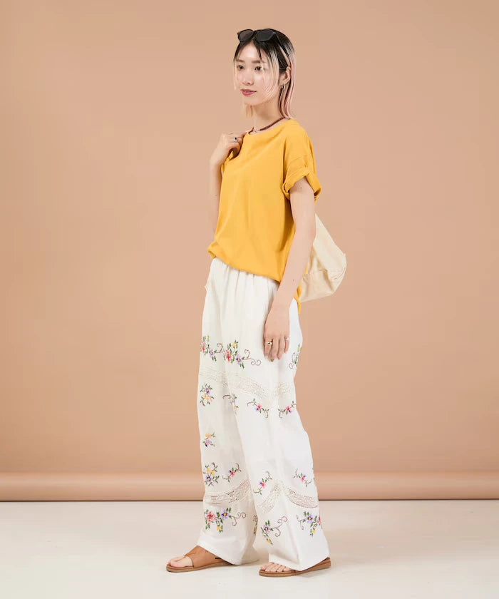 India Flower Cross Embroidery Lace Pants