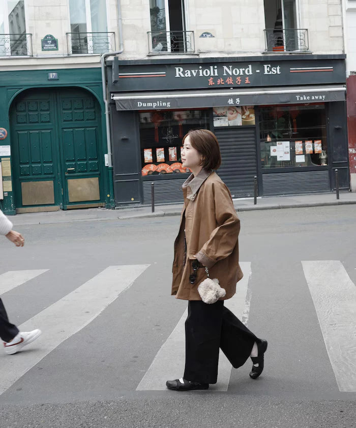 Oversized leatherette blouson / Mixed material switching