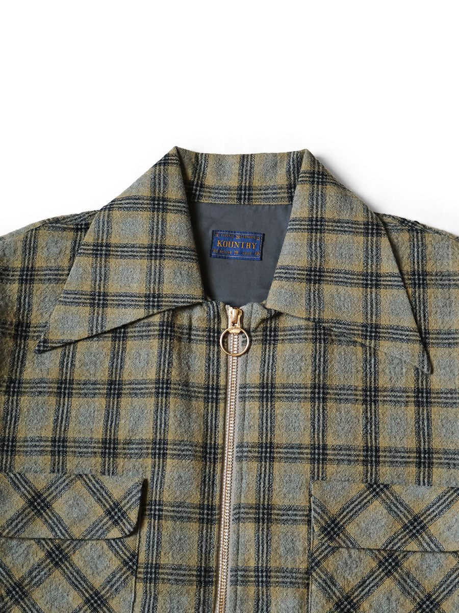 Wool Check ZIP UP Friend Pocket Board Shirt
