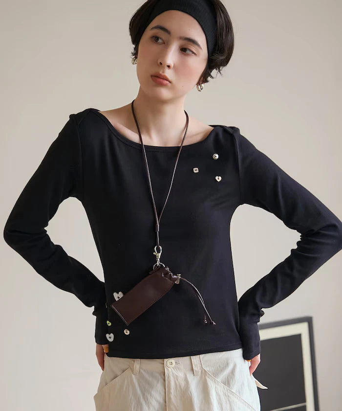 Many Button Cotton Modal Long Sleeve T-Shirt