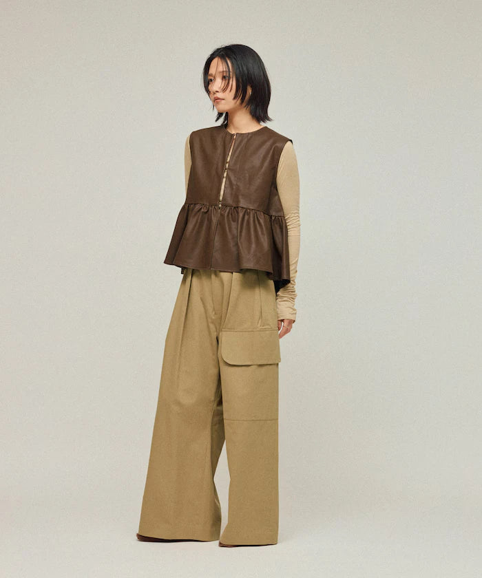 Leather Peplum Gathered Vest