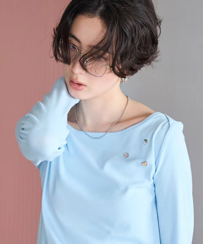 Many Button Cotton Modal Long Sleeve T-Shirt