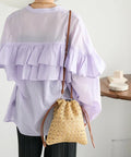 2 Way Raffia Style Lamé Drawstring Shoulder Bag