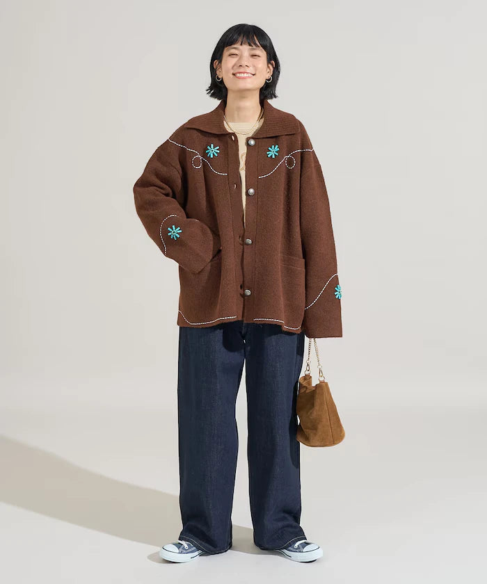 Western-Style Beaded Knit Cardigan