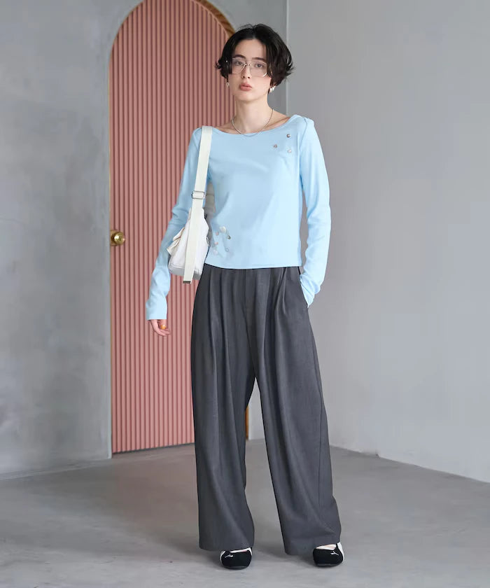 Many Button Cotton Modal Long Sleeve T-Shirt