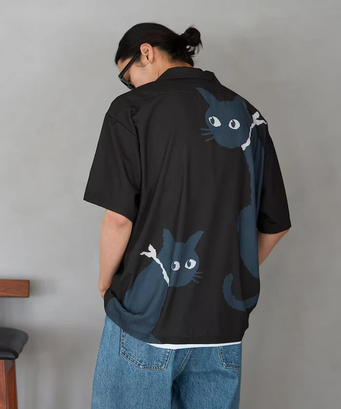 Open Collar Big Pattern Short Sleeve Shirt / Big Silhouette