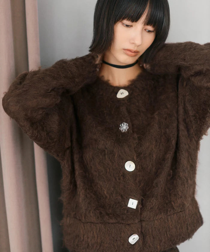 Variation Button Shaggy Knit Cardigan