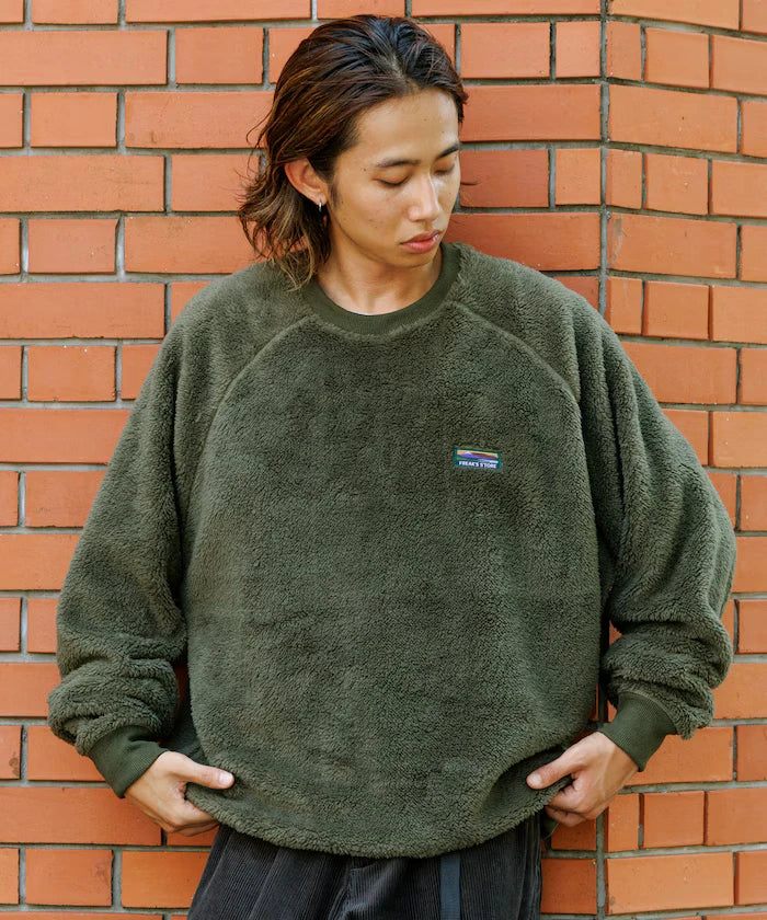 Relaxed Fit Raglan Sleeve Shaggy Fleece Pullover