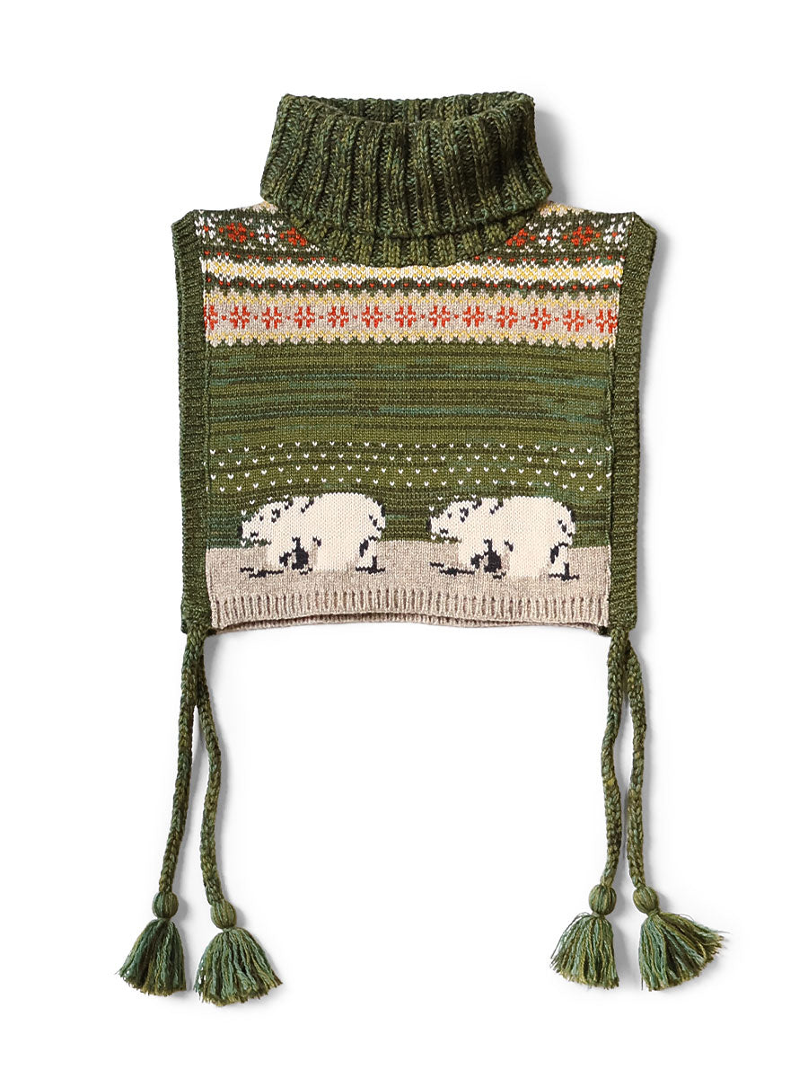 5G Wool Polar Bear High Neck Bib Poncho