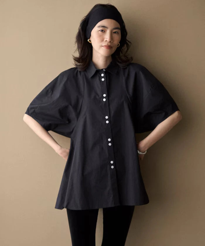 Switching Design Balloon Sleeve Shirt / 5-Minute Sleeve Blouse [Limited Edition]