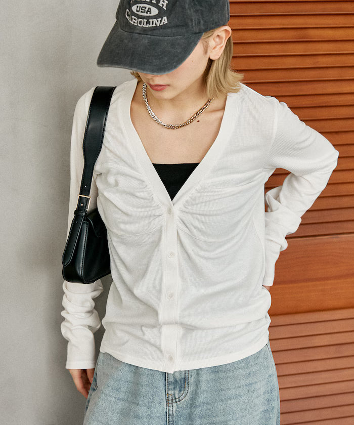 Layered-style V-neck cardigan limited edition