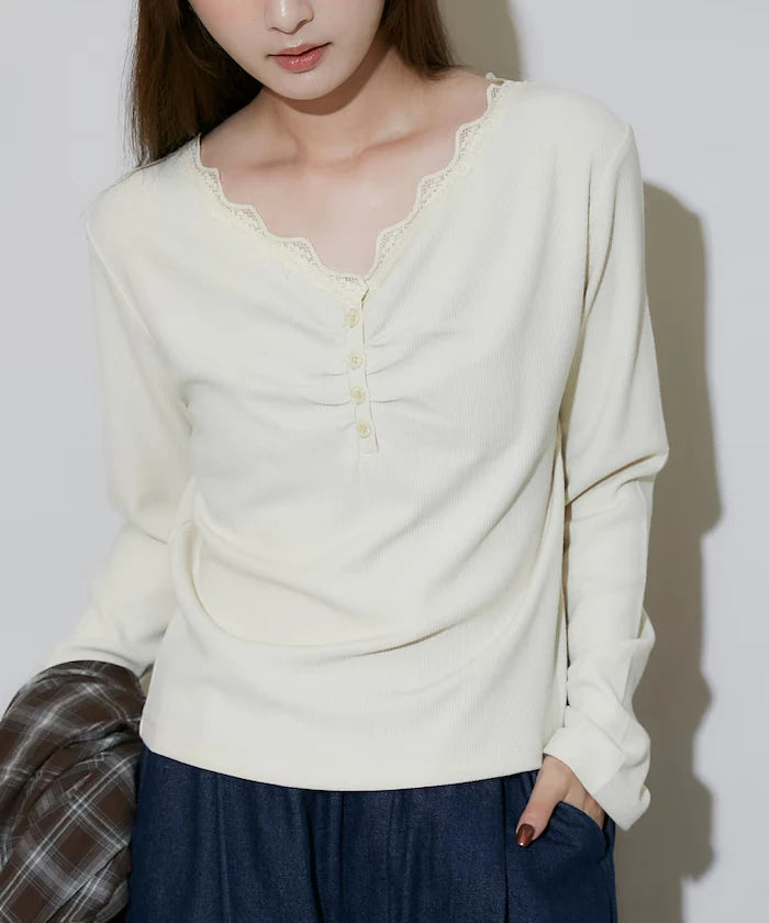 Henley Neck Lace Long Sleeve T Limited Edition