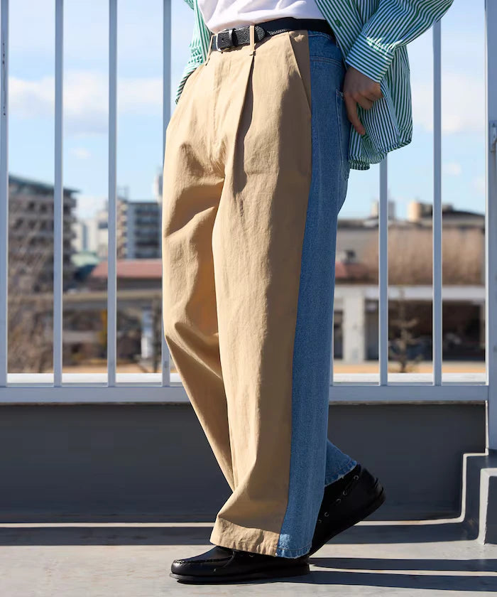 Chino Denim Docking Pants / Wide Straight Pants