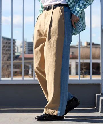 Chino Denim Docking Pants / Wide Straight Pants