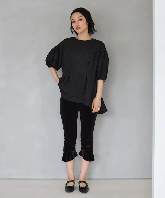 Sheer Check Balloon Sleeve Blouse