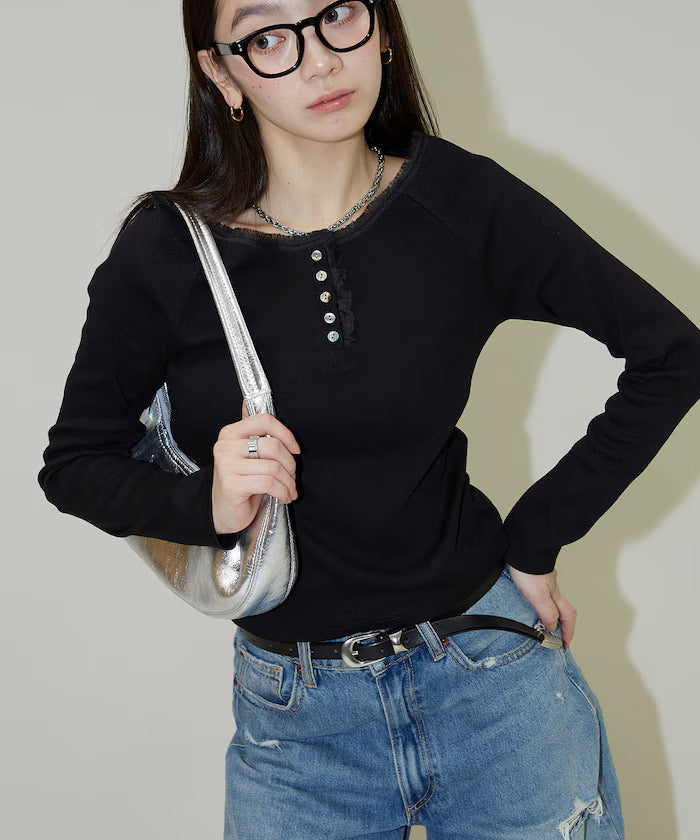 Lace Insert Long Sleeve T-Shirt