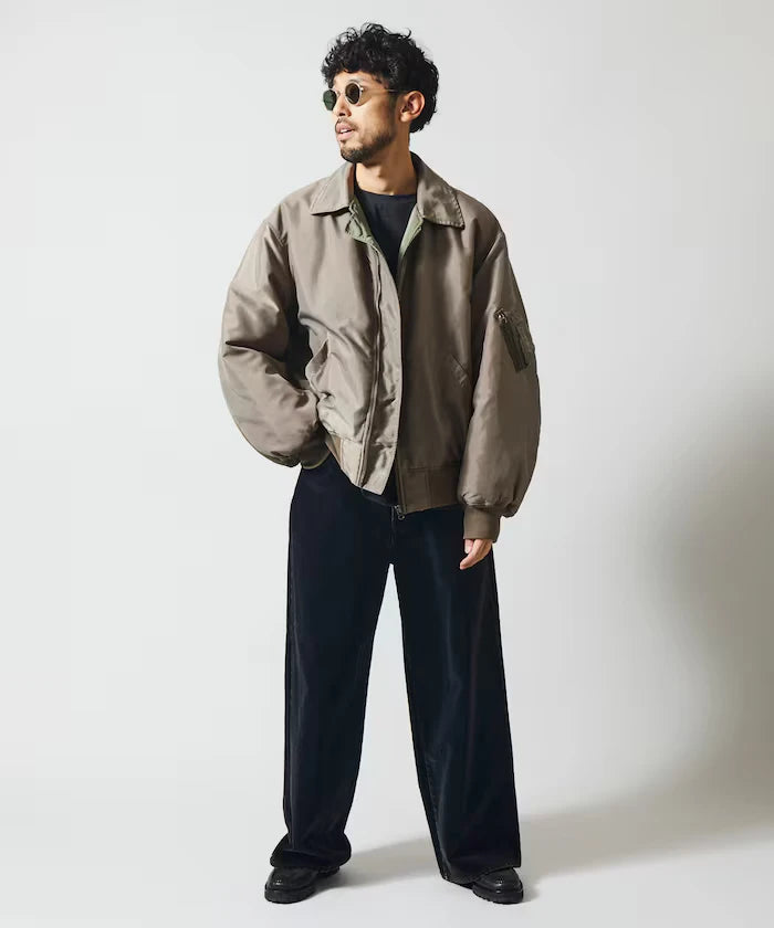 Flocked Denim Contrast Wide Straight Pants
