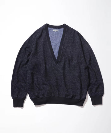 Merino Wool＋Cotton Loop Back V-neck Sweatshirt