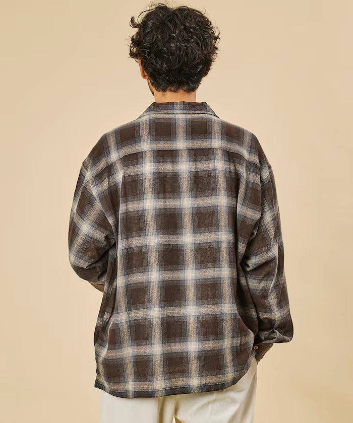 Relaxed Fit Sheer Ombre Check Open Collar Shirt