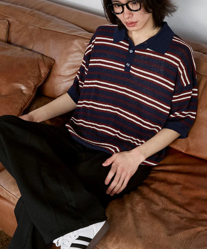 LOVE POP STUDIO Border Knit Polo Shirt Limited Edition
