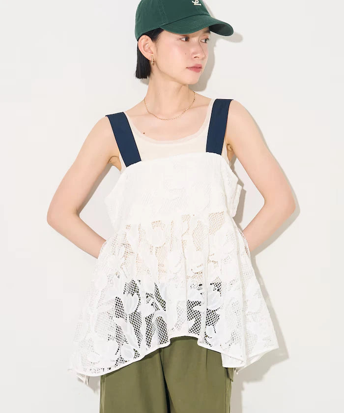 Flower Motif Batten Lace Iris Hem Camisole Top 【Limited Edition】