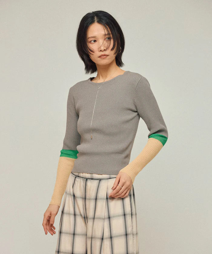 Functional material silk blend color block knit pullover / anti-pill / machine washable