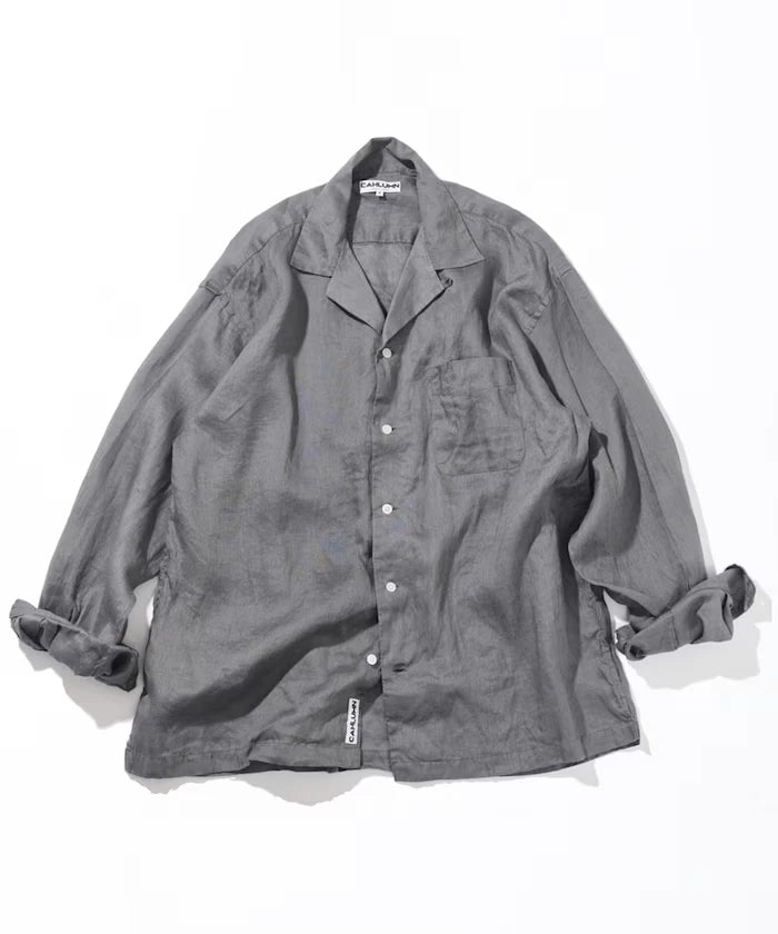 Linen Open Collar Long Sleeve Shirt