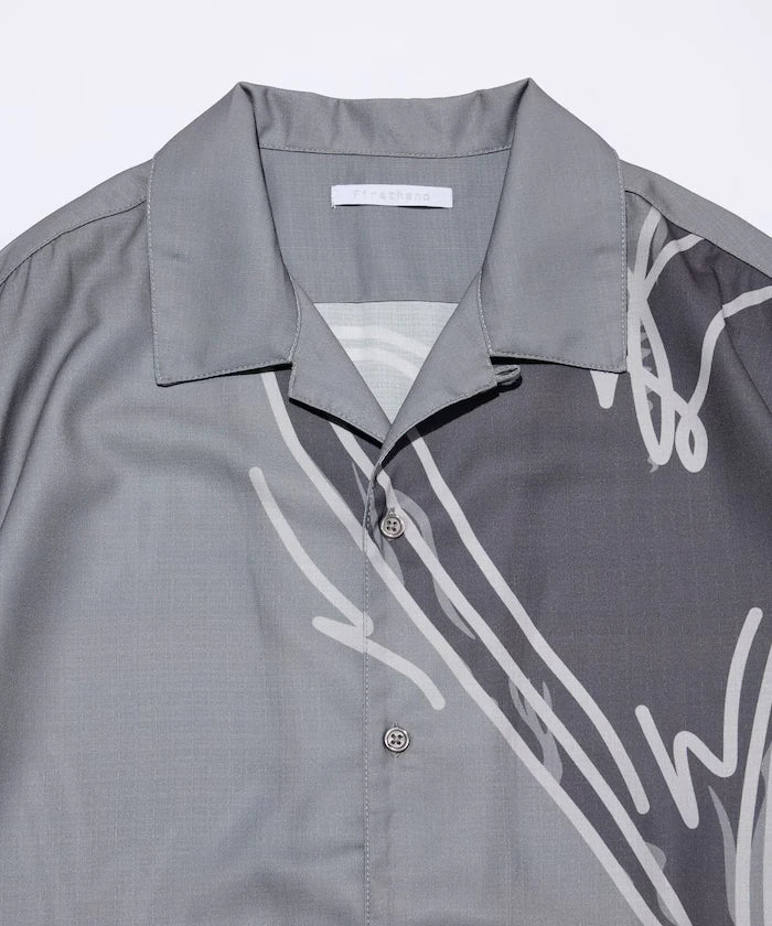 Open Collar Big Pattern Short Sleeve Shirt / Big Silhouette