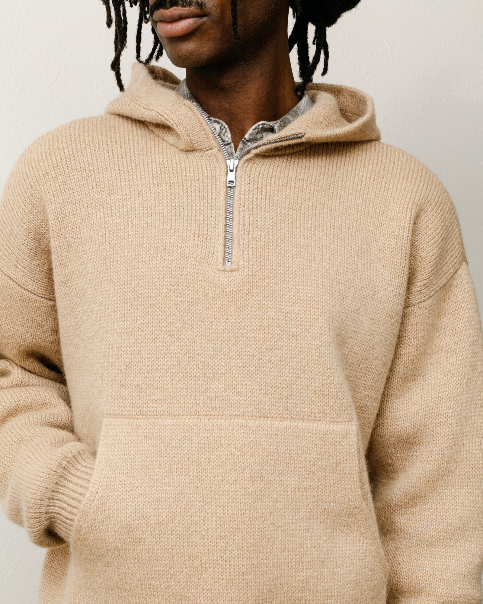 QUARTER ZIP KNIT HOODIE