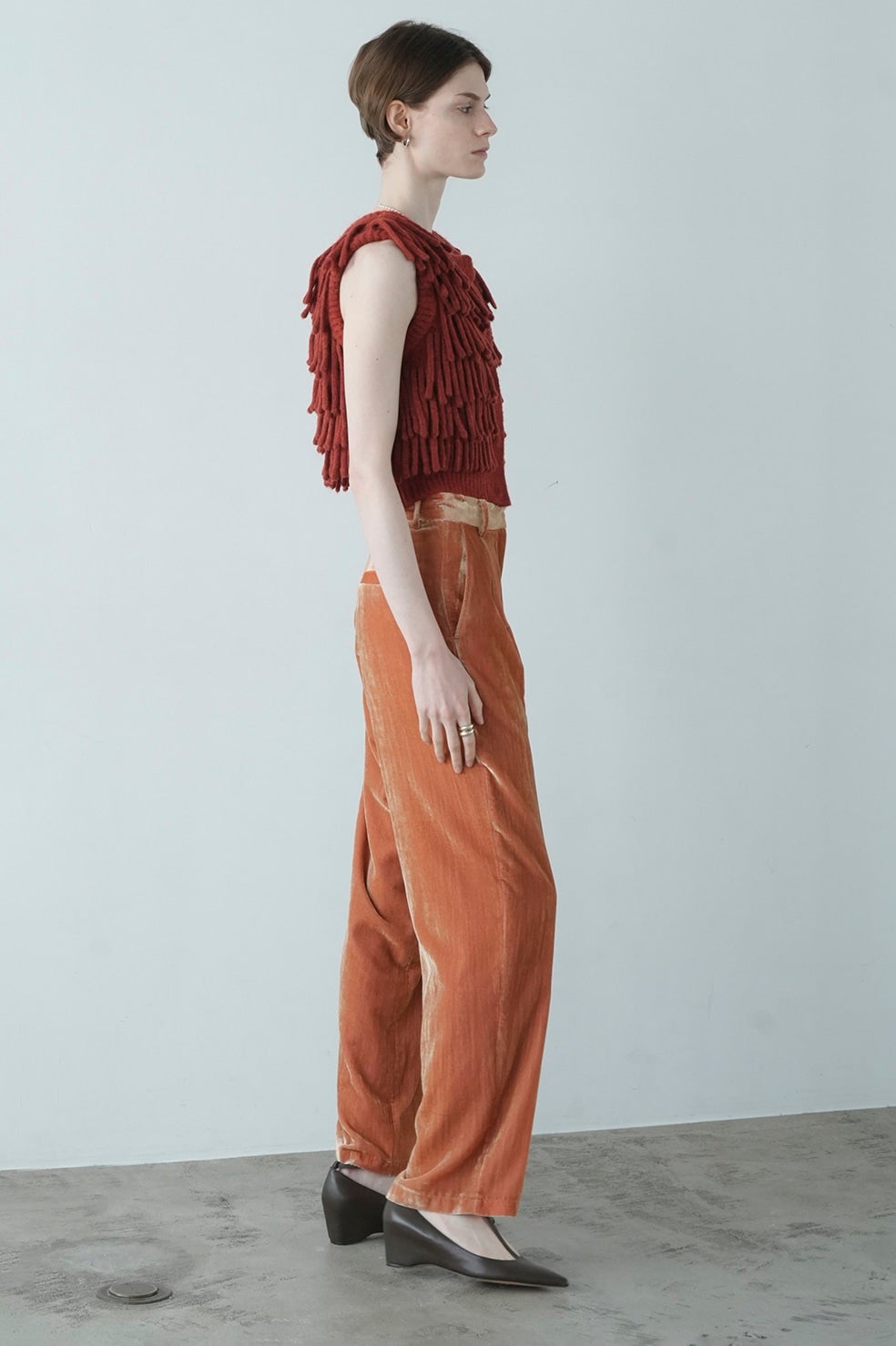 VELOR TUCK WIDE PANTS