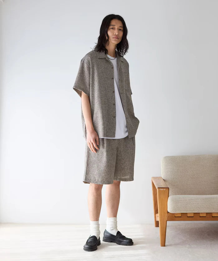 Dry Touch Summer Tweed Short Sleeve Open Collar Shirt