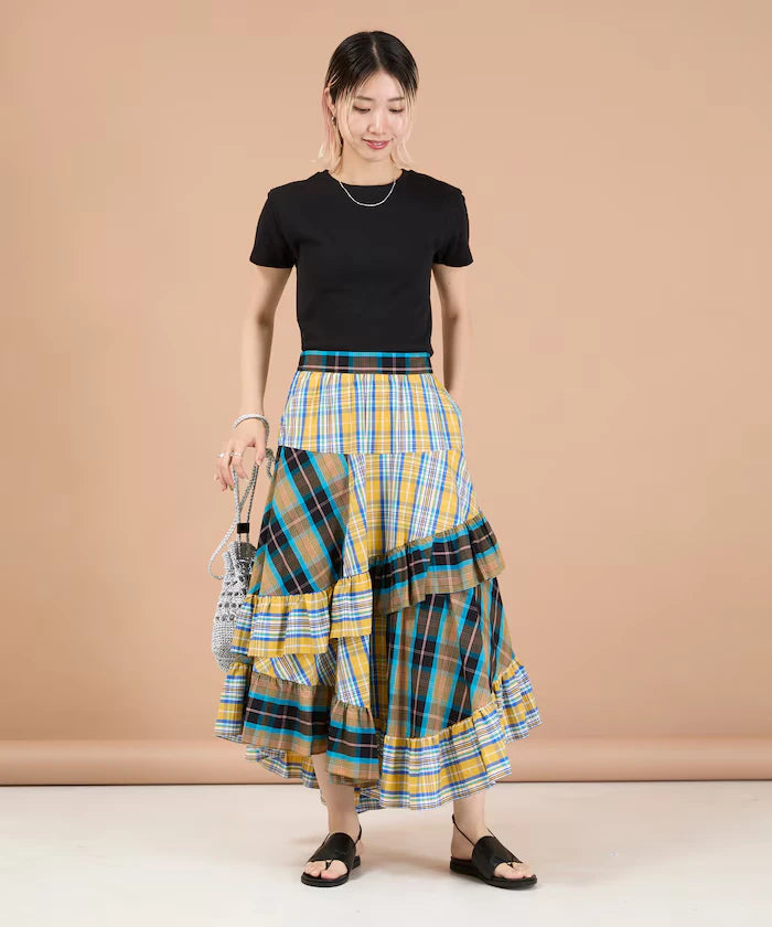 Check x Check Asymmetrical Frill Skirt