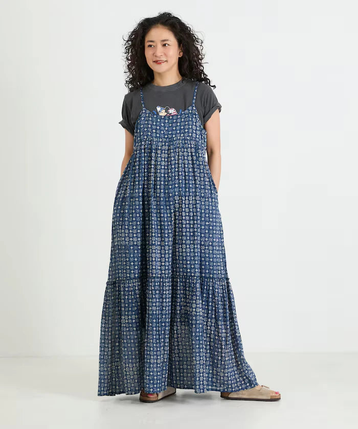 India Woodblock Flower Print Cami Dress