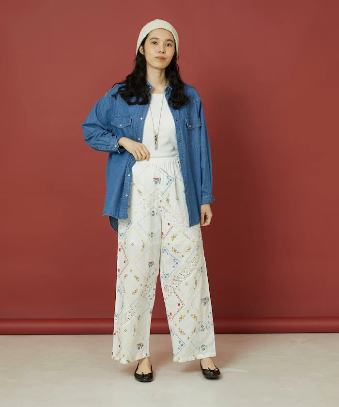 Flower Handkerchief Embroidered Pants