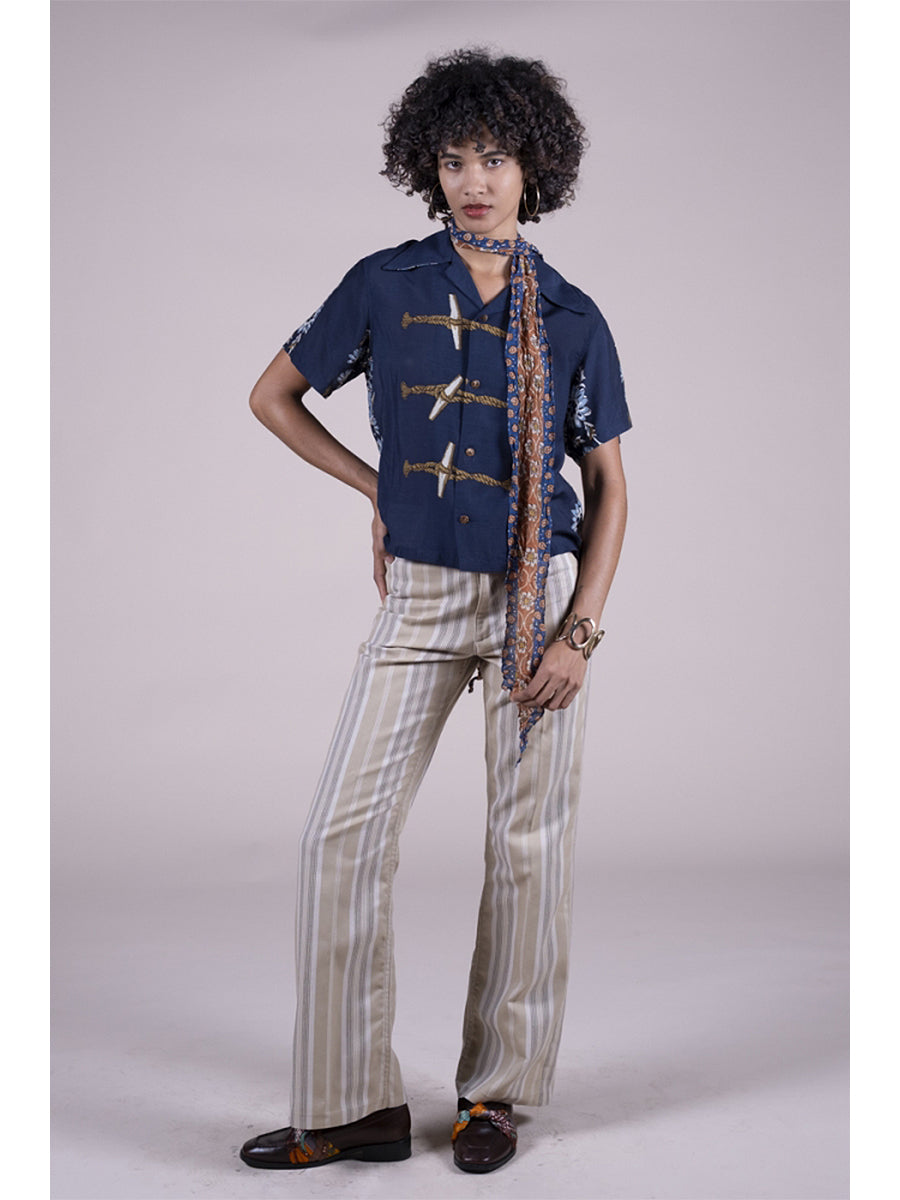 Silk Rayon Toggle - Myre pt Short Sleeve Open Collar Shirt L's