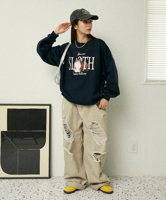 SLOTH Cat Fleece Lined Sweatshirt Limited Edition