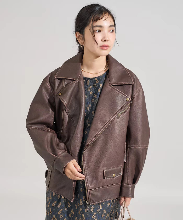 Vintage-Like Leather Double Riders Jacket