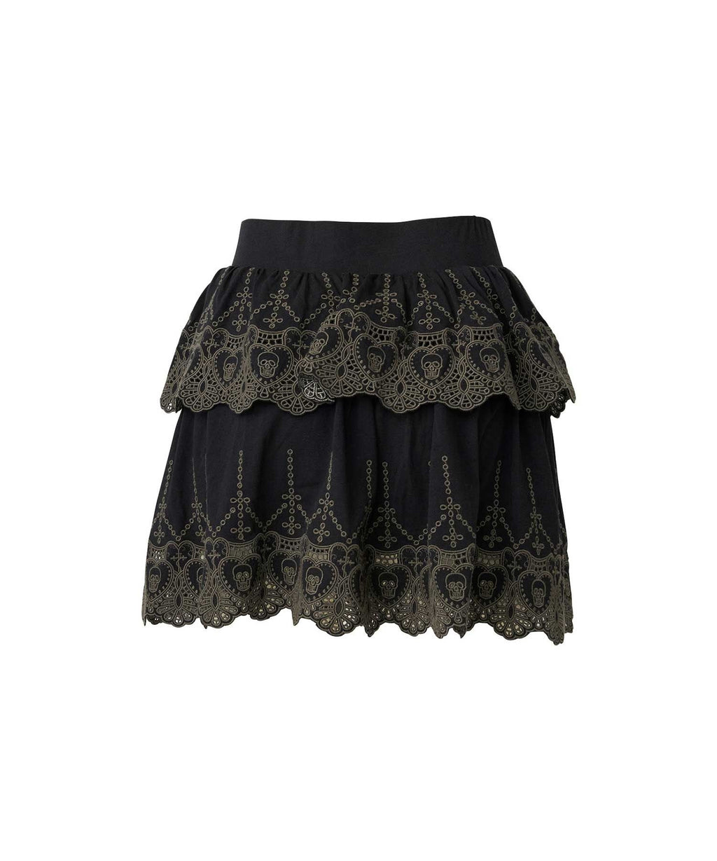 SKULL LACE Scalloped Embroidery Skirt