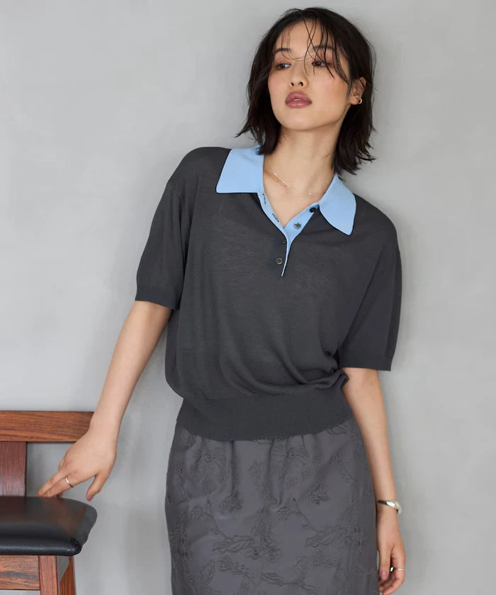 Relaxed Fit Color Design Polo Knit / Bicolor / Multi Stripe
