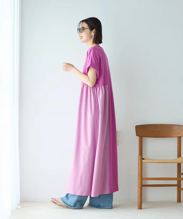 Organic Cotton Mixed Material Docking Gather Dress