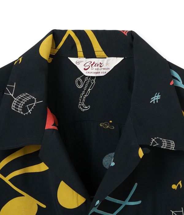 HIGH DENSITY RAYON OPEN SHIRT “ROCKIN' NOTES”