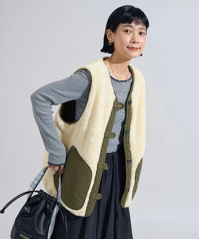 Cotton Nylon Twill Reversible Boa Vest